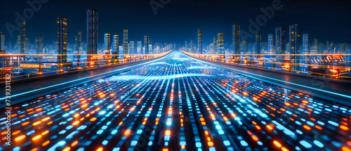 The velocity of business and technology, a dynamic view of the citys heartbeat, where light and connectivity paint the future of urban life