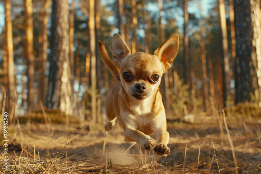 Chihuahua Sprinting Amidst the Trees