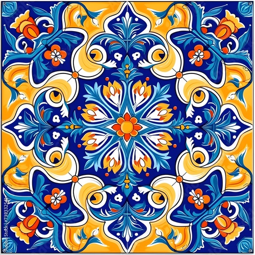 Portuguese Azulejos Tile Style Background Design  Hand Edited Generative AI