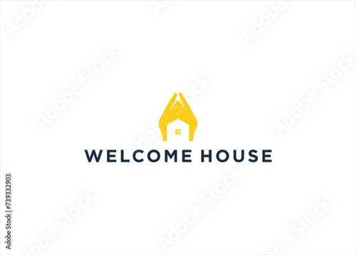 Welcome Hand Home Real Estate logo design vector illustration