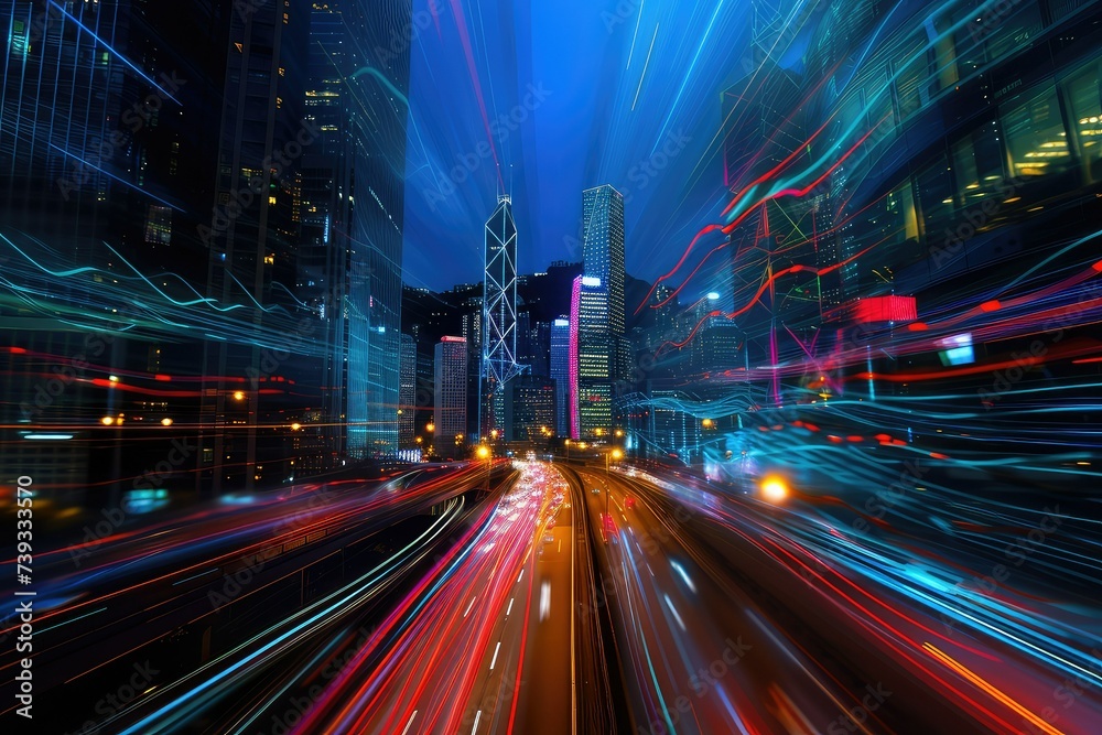 Fototapeta premium Abstract motion blurry fast cars in the night.