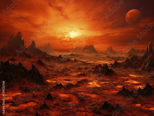 Alien Landscape With Mountains and Planets © Piotr