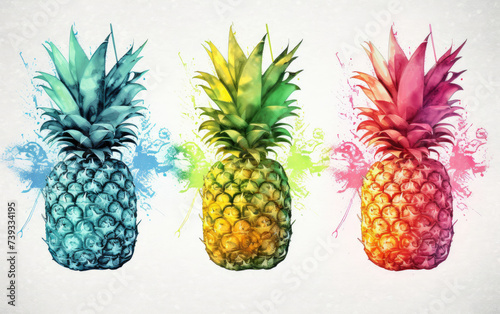 Three Pineapples Painted in Different Colors