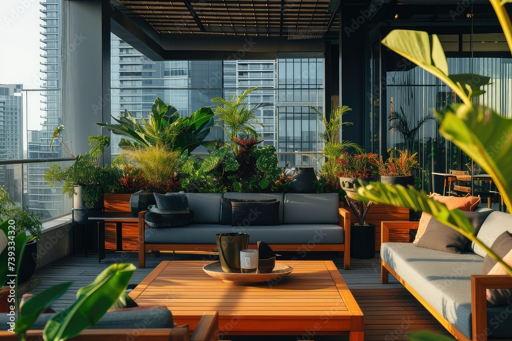 Elevate your outdoor space with this luxury terrace design. Greenery, comfortable seating, and a panoramic view make it a perfect retreat in the heart of city.