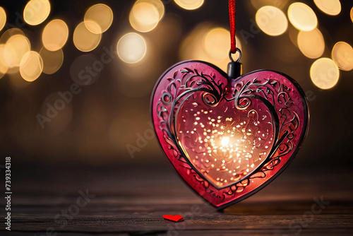 Galand of heart-shaped lights against bokeh background. Ideal Saint Valentine's Day backdrop for romantic themes photo