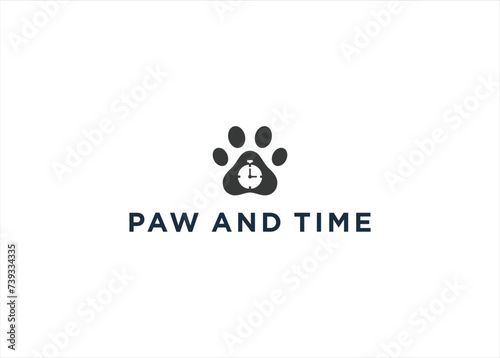 Paw Pet and Time  logo design illustration template