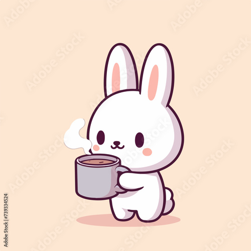 vector style cute bunny drink hot chocolate isolated