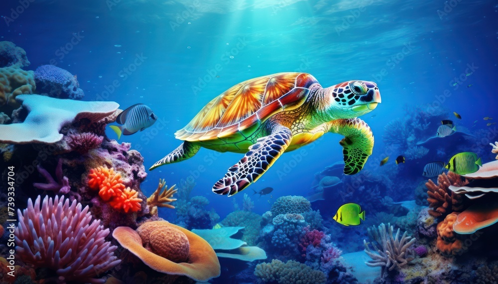 Obraz premium Fish in the water, coral reef, underwater life, various fish and exotic coral reefs