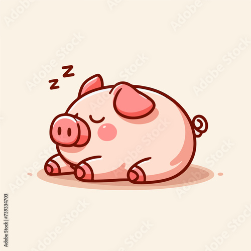 vector style cute pig sleeping isolated