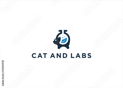 Creative Cat with Labs Laboratory logo design vector illustration