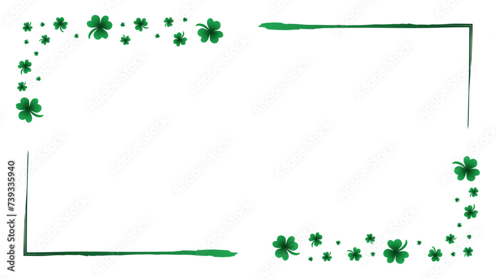 St Patrick's Day Irish frame card template three green shamrock leaves clover vector isolated on transparent background - obrazy, fototapety, plakaty 