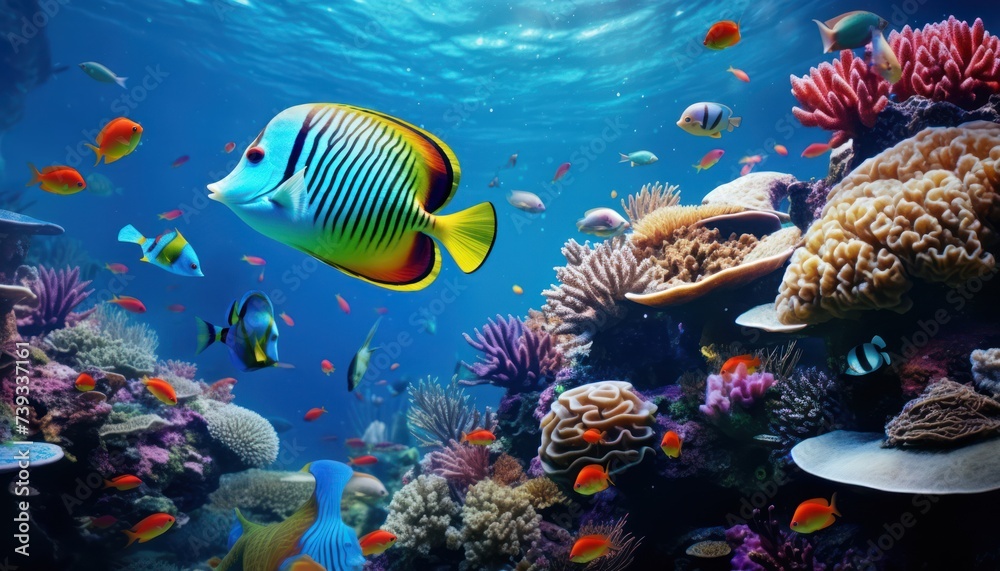 Obraz premium Fish in the water, coral reef, underwater life, various fish and exotic coral reefs
