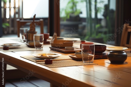 Elegant traditional Japanese dining table arrangement