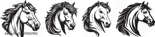 Fototapeta Naklejka Na Ścianę i Meble -  horse heads, black and white vector collection laser cutting engraving