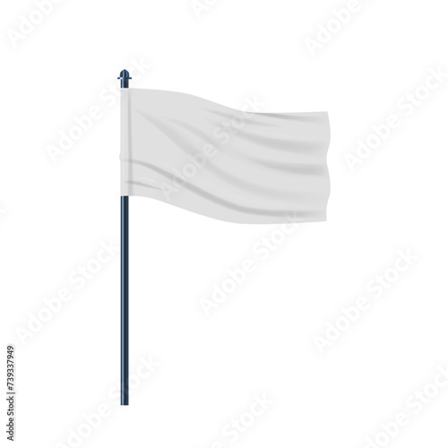 White Waving Flag On Pole 3d Vector Mockup Displays A Blank, Fluttering Banner With Graceful Ripples