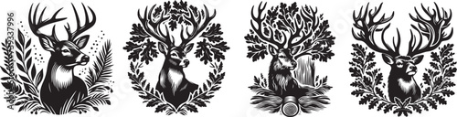 deer heads decorated with vegetation