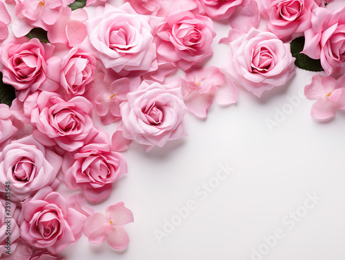 Mothers day frame with pink white and fuchsia colors of roses on white wooden
