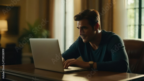 A man sits at a table and types on a computer 