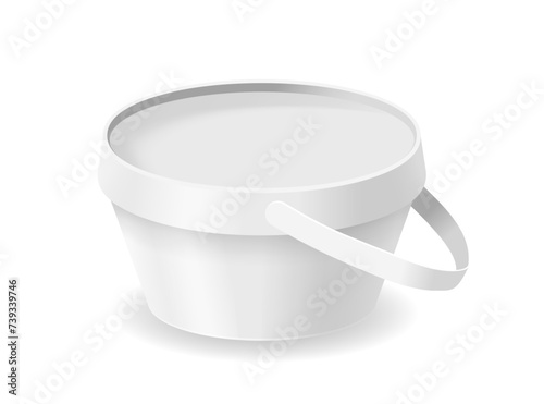 Enticing Ice Cream Bucket with Handle Isolated Vector Mockup. White, Blank, Glossy Packaging, For Product Presentation
