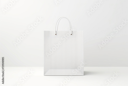 White blank paper bag on white background. Ecological recyclable bag mock-up. Packaging template for product design, branding, and display. Generative AI 