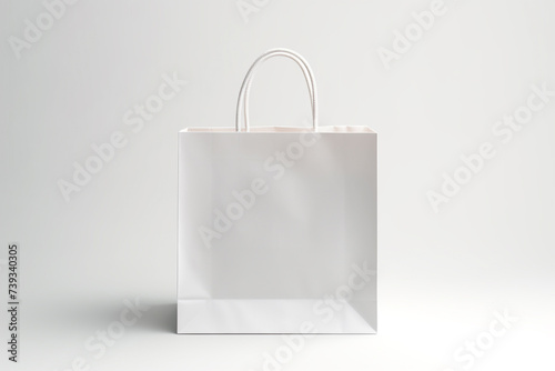 White blank paper bag on white background. Ecological recyclable bag mock-up. Packaging template for product design, branding, and display. Generative AI 