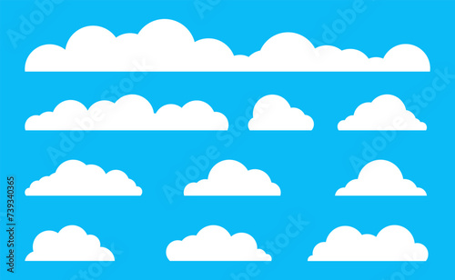 Cloud vector, Flat clouds white design, Icon sky concept on blue background, Cartoon cloud, Design for logo, internet, graphic, natural