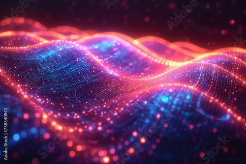 Abstract glowing red and blue wave of particles. Futuristic background for your project.