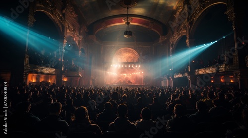 A historic city theater transformed into a concert venue, vintage marquee lights, rich history blend