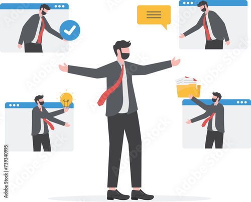Vendor, third party or outsourcing, work with client or colleagues virtually, contractors or supplier, provider or partner concept, business people work virtually together and collaborate for success.