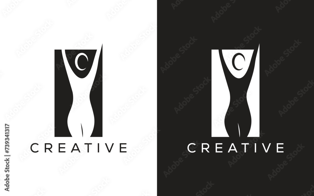Weight loss vector logo. Slim body shape logo. female Slim body outline logo. fitness logo - obrazy, fototapety, plakaty 