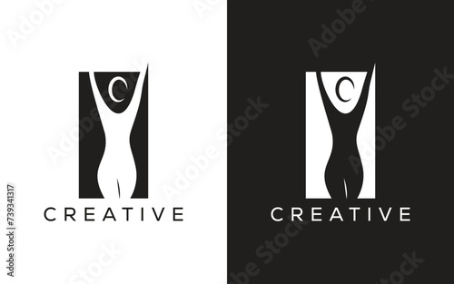 Weight loss vector logo. Slim body shape logo. female Slim body outline logo. fitness logo photo