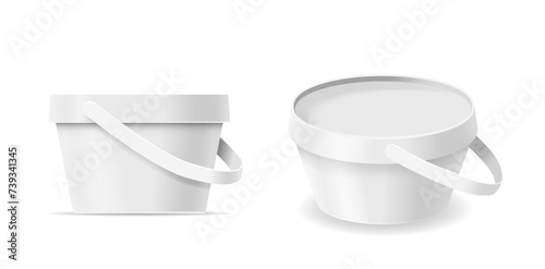 Ice Cream Bucket Mockups. High-quality, Editable Realistic 3d Vector Templates, Presenting Front And Top Angle View