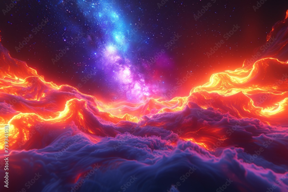 Fiery Nebula Landscape - obrazy, fototapety, plakaty 