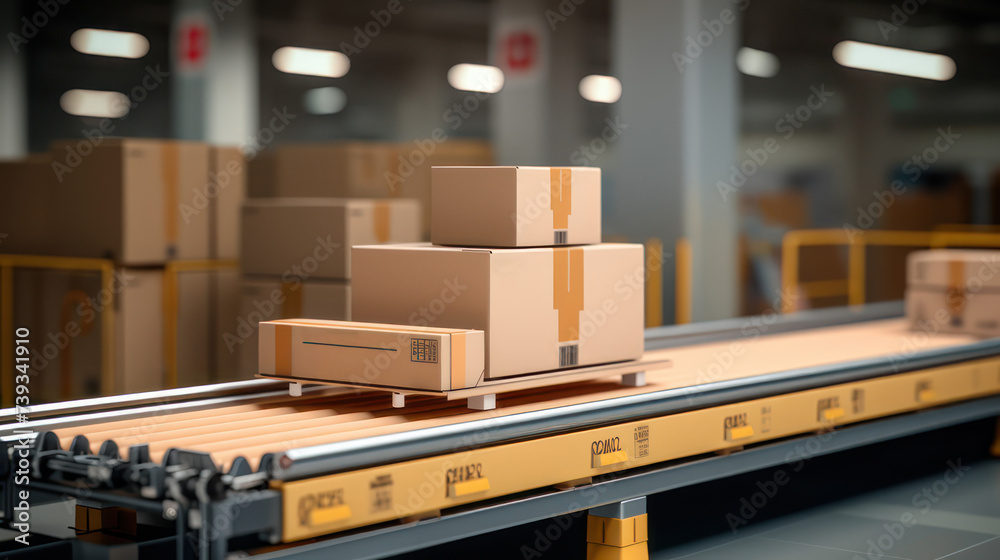 The baggage handling system uses conveyer rails, in factories or modern