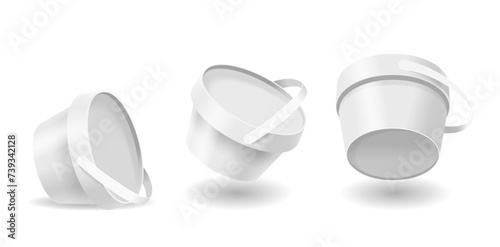 Ice Cream Buckets In Various Angles Isolated 3d Vector Mockup For Branding And Packaging Design Presentations