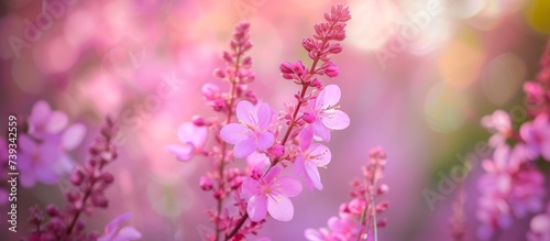 Vibrant Pink Flowers Bathing in the Golden Sunlight on a Beautiful Spring Day