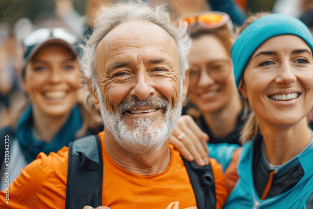 Portrait of a middle aged man after participating in sport competitions, active healthy maturity concept