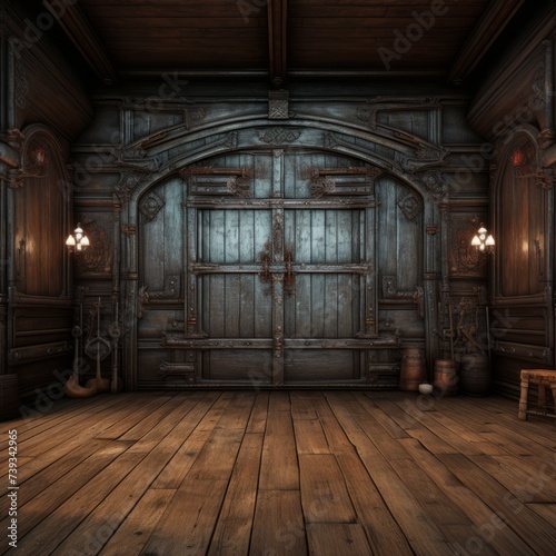 ornate wooden door in a grand hall