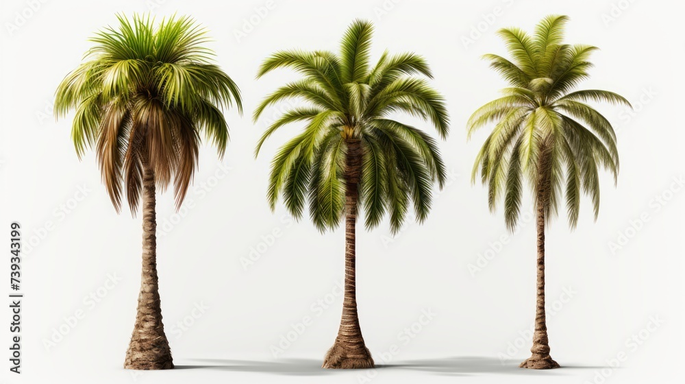 Fototapeta premium Three palm trees on a white background