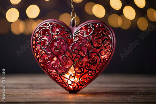 Galand of heart-shaped lights against bokeh background. Ideal Saint Valentine's Day backdrop for romantic themes photo