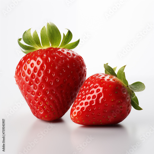 Two strawberry , side by side,  isolated on white background. 