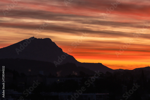 the Sainte Victoire mountain in the light of a winter morning