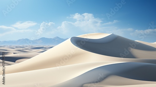 A minimalist desert landscape, a single dune dominating the scene, the clean lines and curves formin