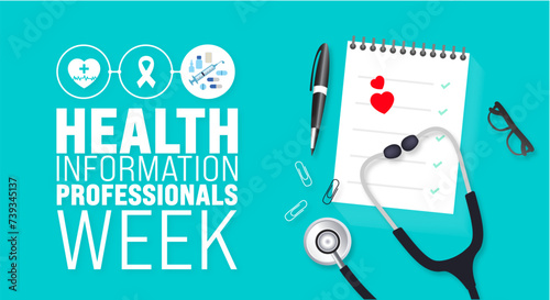 March is Health Information Professionals Week background template. Holiday concept. use to background, banner, placard, card, and poster design template with text inscription and standard color.