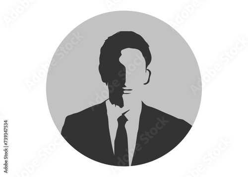 証明写真 スーツ姿の男性会社員の顔正面アップのシルエット 上半身バストアップのイラスト