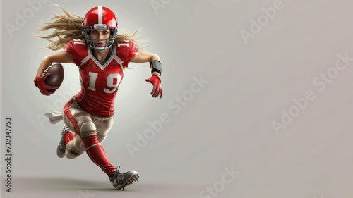 A woman cartoon american football player in red jersey isolated on gray
