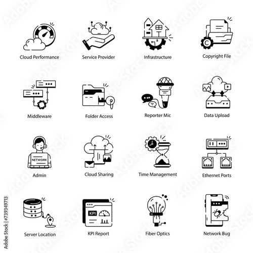 Modern Pack of Data Networking Linear Icons 

