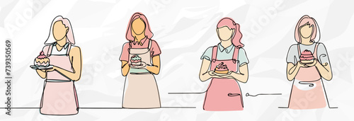 Anonyme Kellnerinnen mit Cupcakes: Lineart Vektorgrafik-Bundle