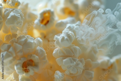 close up of freshly popped popcorn kernels 