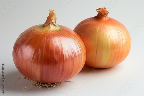 Fresh organic whole onions isolated on a white background.